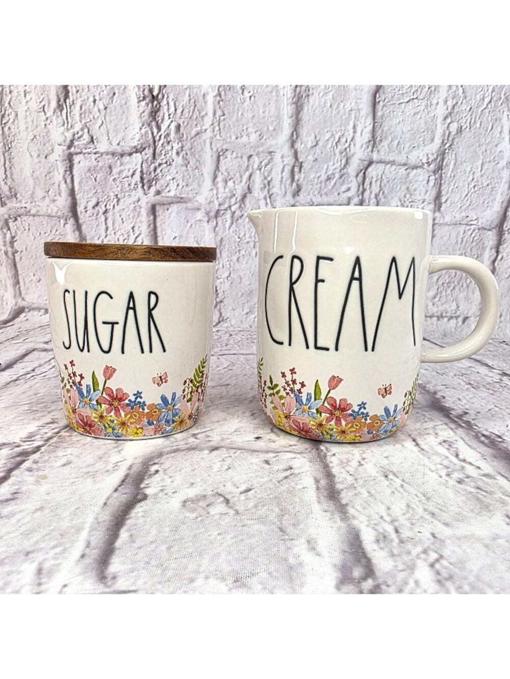 Rae Dunn Sugar & Cream Ceramic Set  Floral Design Artisan Collection by Magenta
